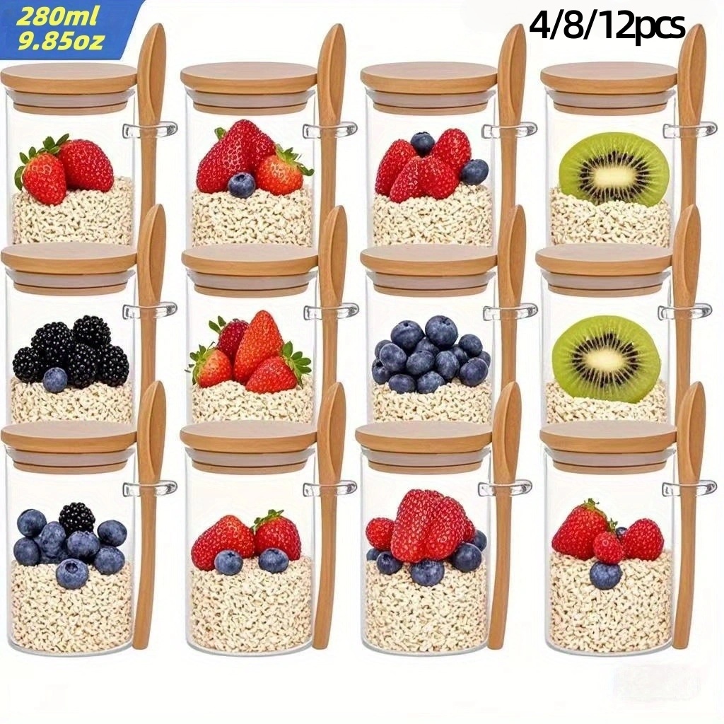 Meal Prep Chia Pudding - 4/8/12개입, 뚜껑이 있는 오트밀 아침식사 컵(9.85온스/280ml),