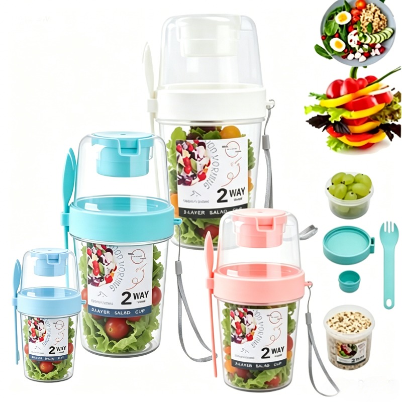 Meal Prep Yogurt Containers - 휴대용 샐러드 컵, 이중 오트밀 컵,