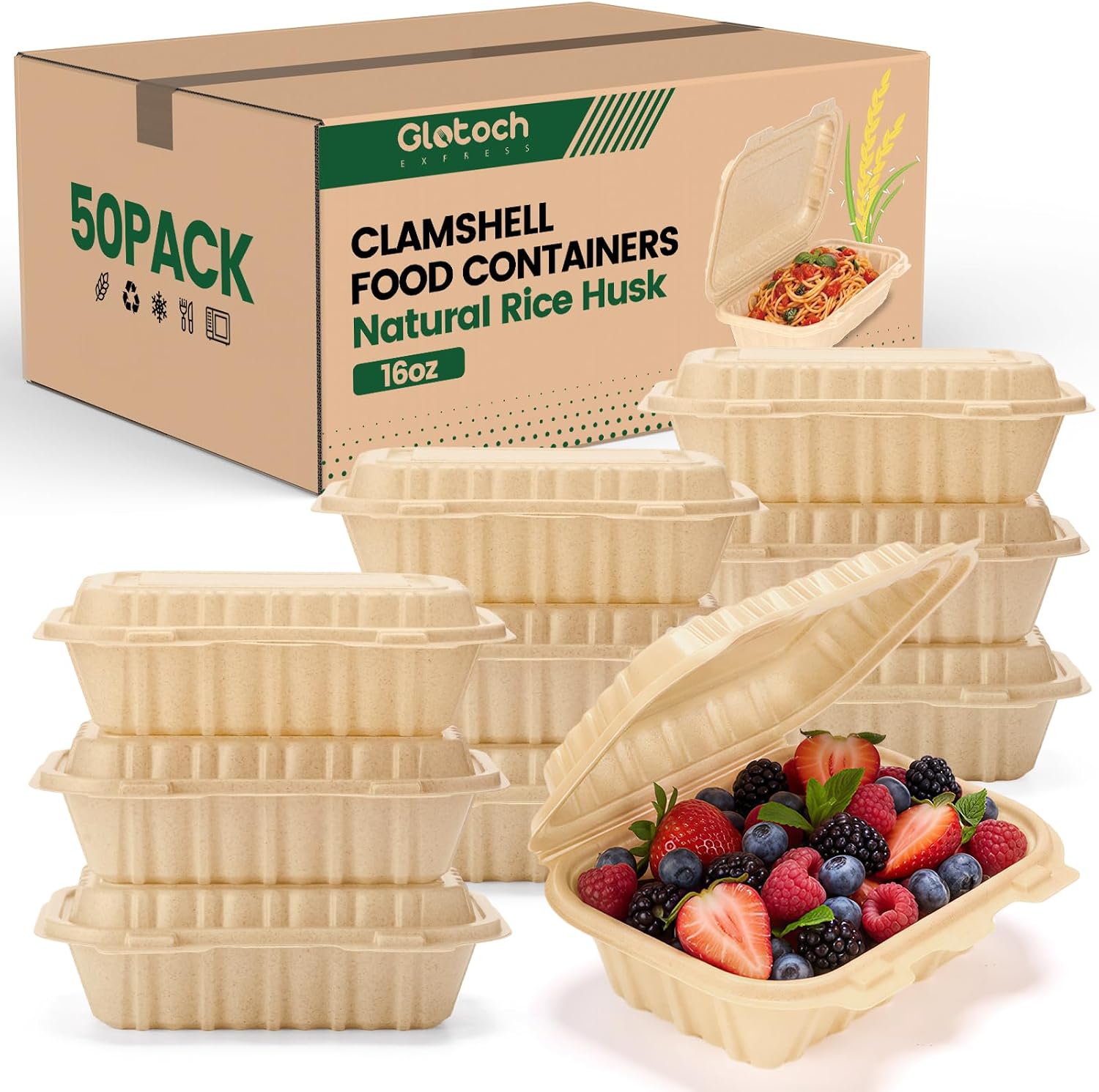 Meal Prep Box - 50개입 16온스 조개껍질 모양 테이크아웃 용기,