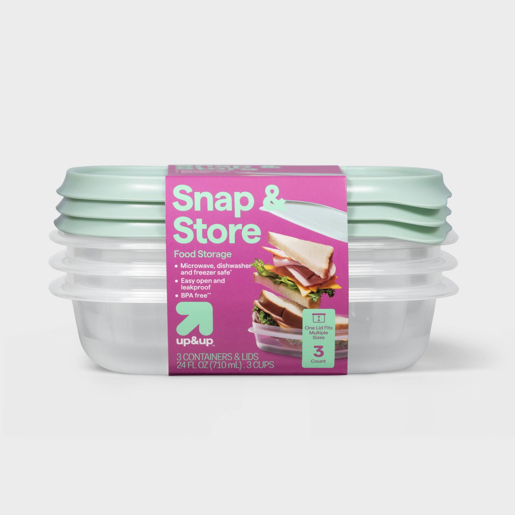 Meal Prep Box - 3ct 사각형 스냅 뚜껑이 있는 식품