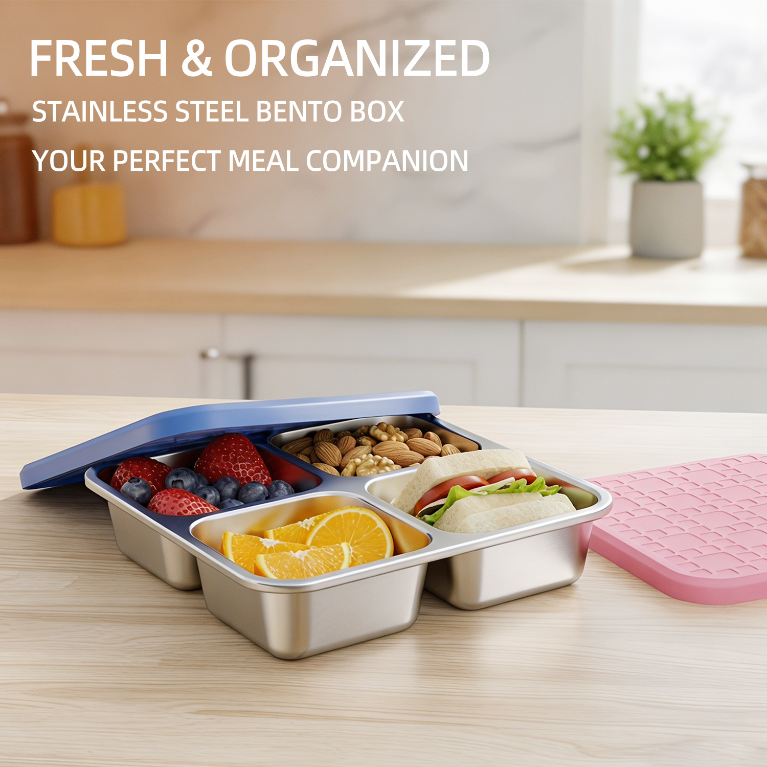 Meal Prep Box - 304 스테인리스 스틸 4칸 분리형 도시락