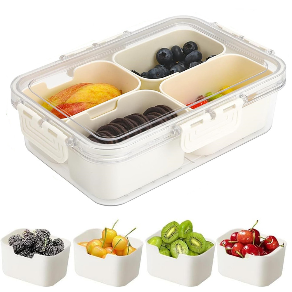 휴대용 식품 보관함, 스낵 보관함, 뚜껑이 있는 4칸, - Meal Prep Box 리뷰 및 가격