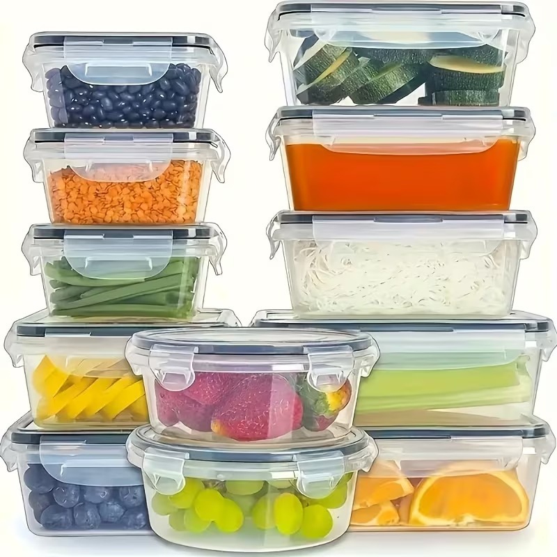 4개의 투명 식품 보관 용기(스냅 뚜껑 포함), 과일, - Meal Prep Box 리뷰 및 가격